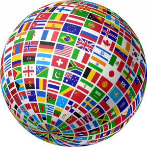 Покрытый флагами мира шар (векторный eps и растр png)