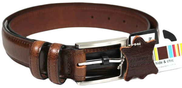 Grain Leather Belt. Brown with Silver Nickle Buckle. Style No 43019 35 MM - Image 5