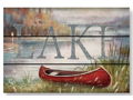 Wood Sawcut Sign Lake Canoe with Artwork by Bob Metropulos 12 x 18