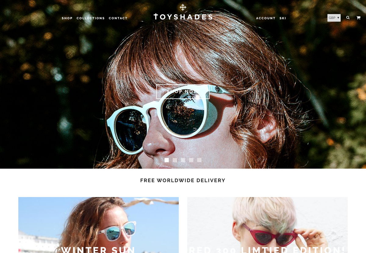 Screenshot of Toy Shades, from the shopify stores collection.