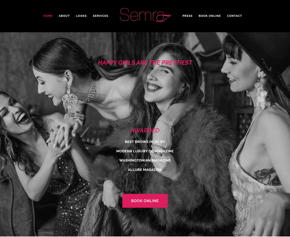 Screenshot of Semra, from the esthetician websites collection.