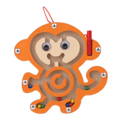 Montessori Magnetic Maze Monkey with orange wooden base and colorful magnetic balls inside the protective cover.