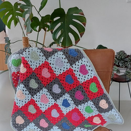 Hearts granny blanket, baby blanket, children's blanket.