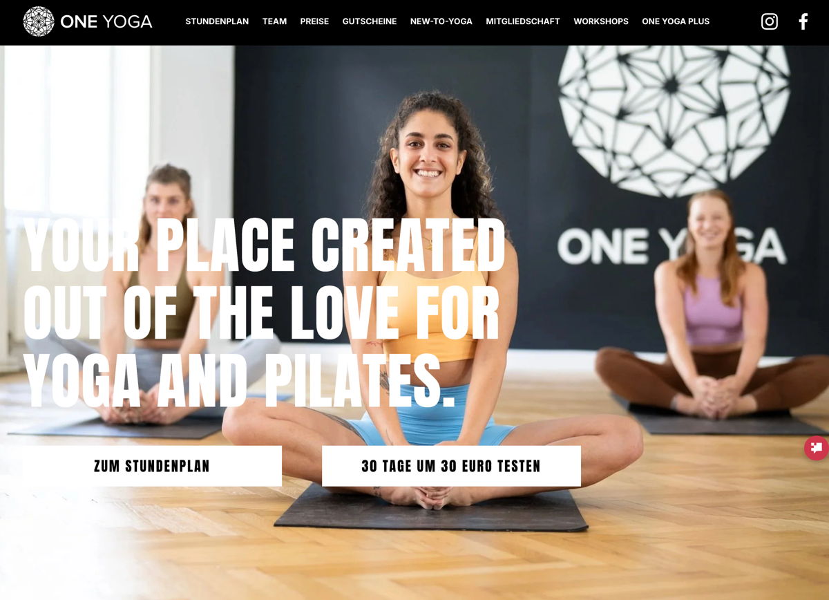 Screenshot of One Yoga, from the yoga websites collection.