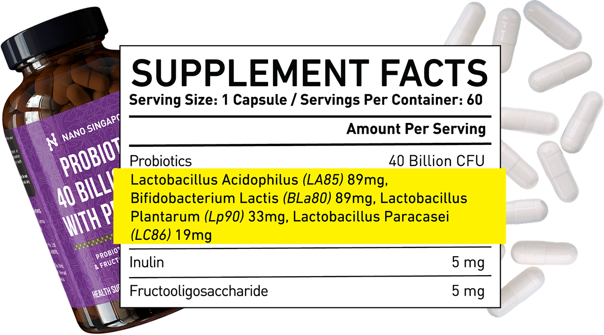 Supplement Facts of Nano Singapore's best probiotic supplement