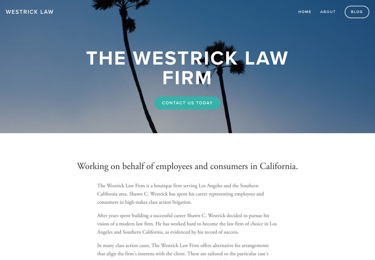 Screenshot of Westrick Law, from the lawyer websites collection.