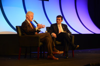 Bill Clinton talks with Pershing's Frank La Salla.