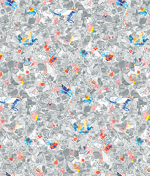 Grey & blue french botanical linen-cotton fabric Panel Image