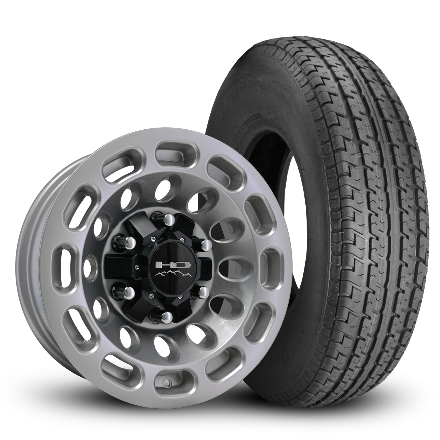 HD Off-Road Road Warrior Custom Trailer Wheel & Tire packages in 15x6.0 in 6 lug All Gloss Silver for Unility, Boat, Car, Construction, Horse, & RV