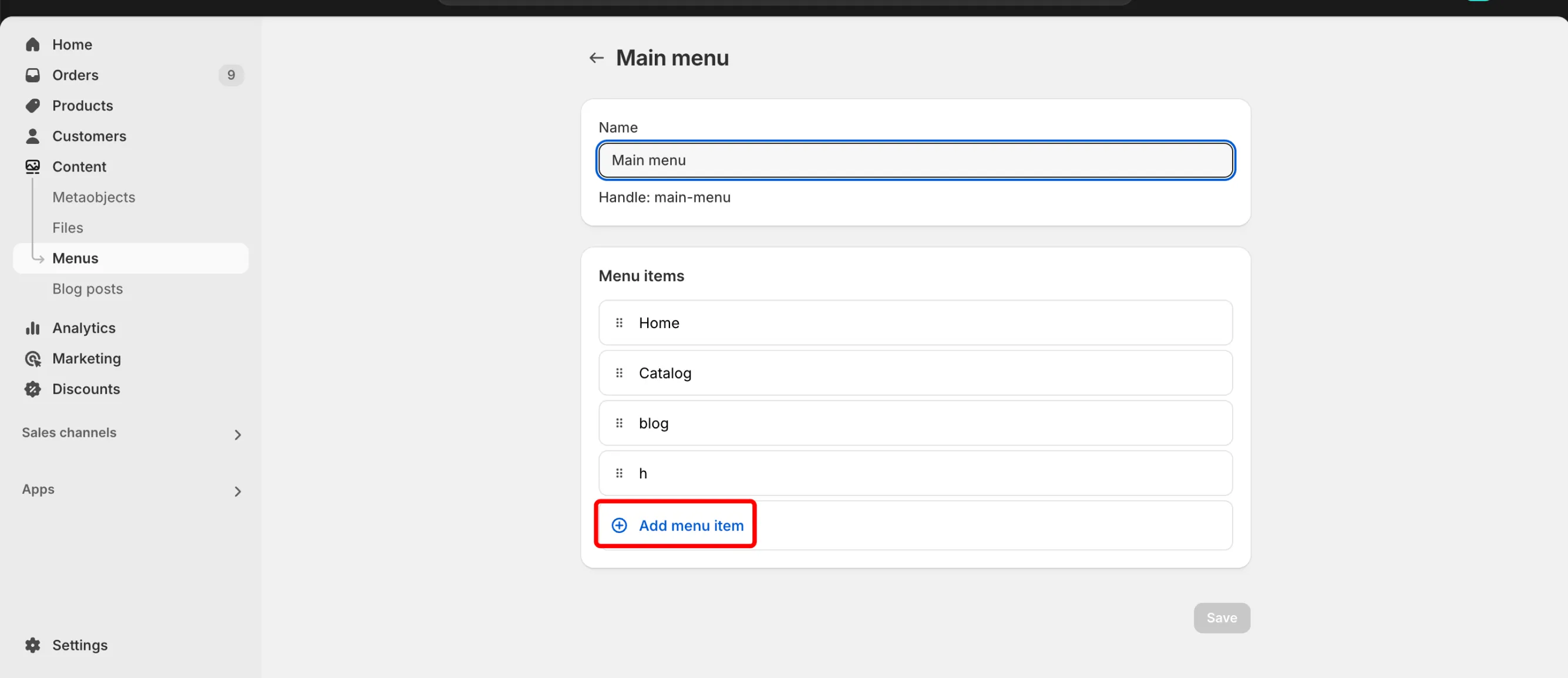 add menu items in shopify