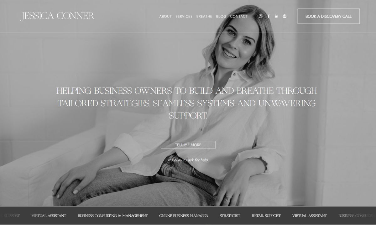 Screenshot of Jessica Conner, from the virtual assistant websites collection.