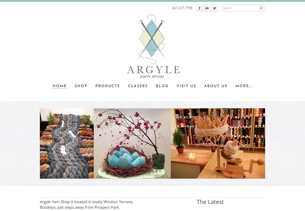 Screenshot of Argyle Yarn Shop, from the weebly websites collection.