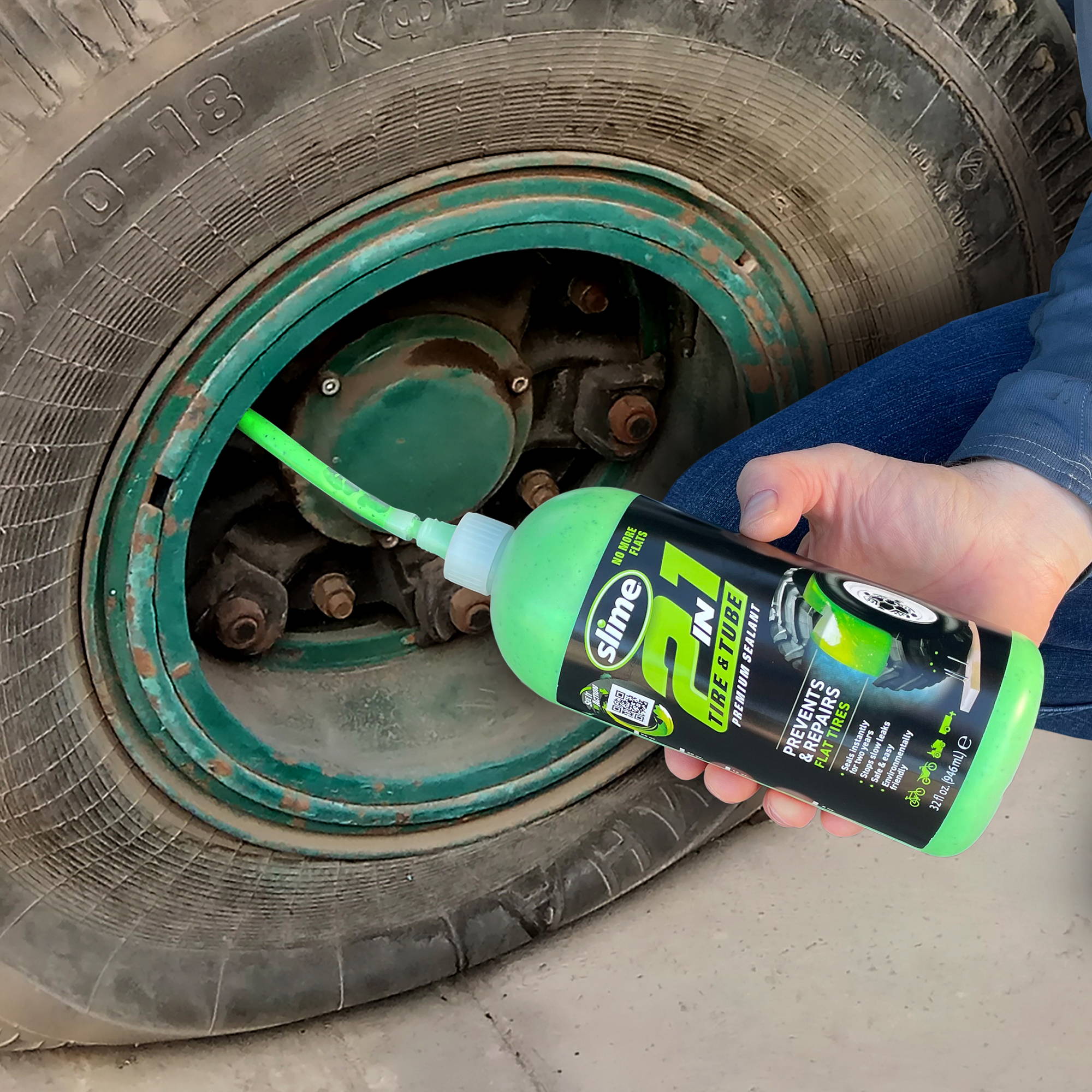 Install Slime 2-in-1 Tire & Tube Sealant into Off-Road Tire