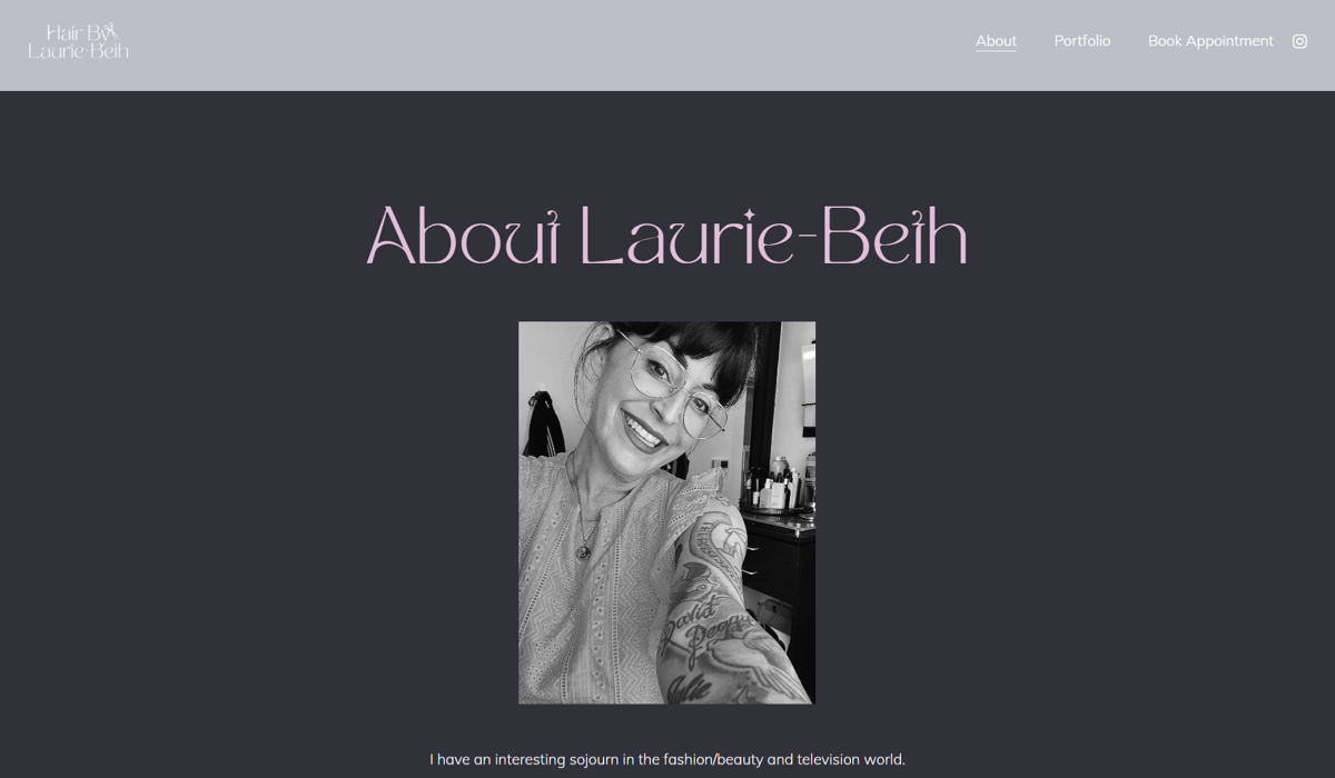 Screenshot of Hair by Laurie-Beth, from the hair stylist portfolios collection.