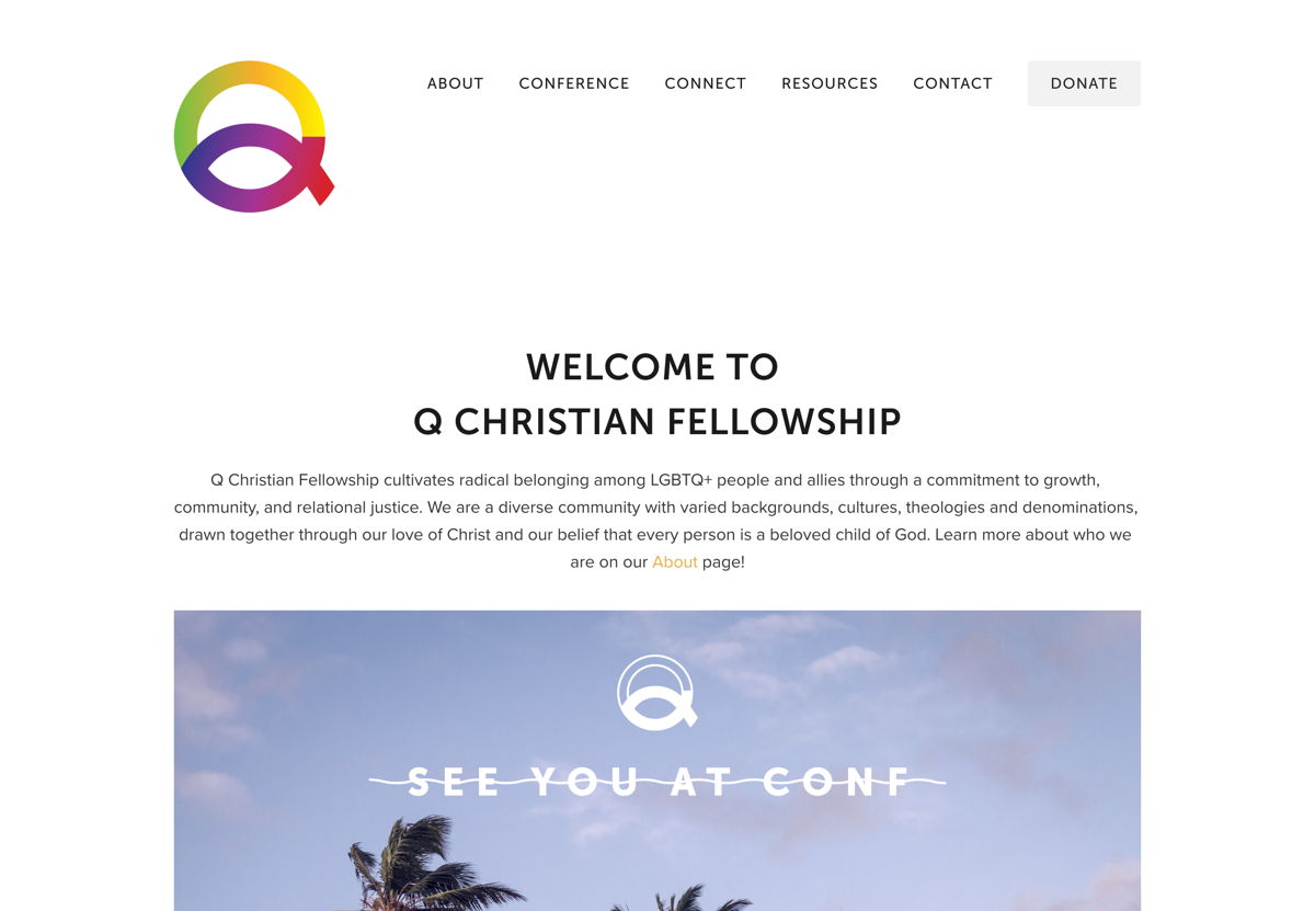 Screenshot of Q Christian Fellowship, from the nonprofit & charity websites collection.