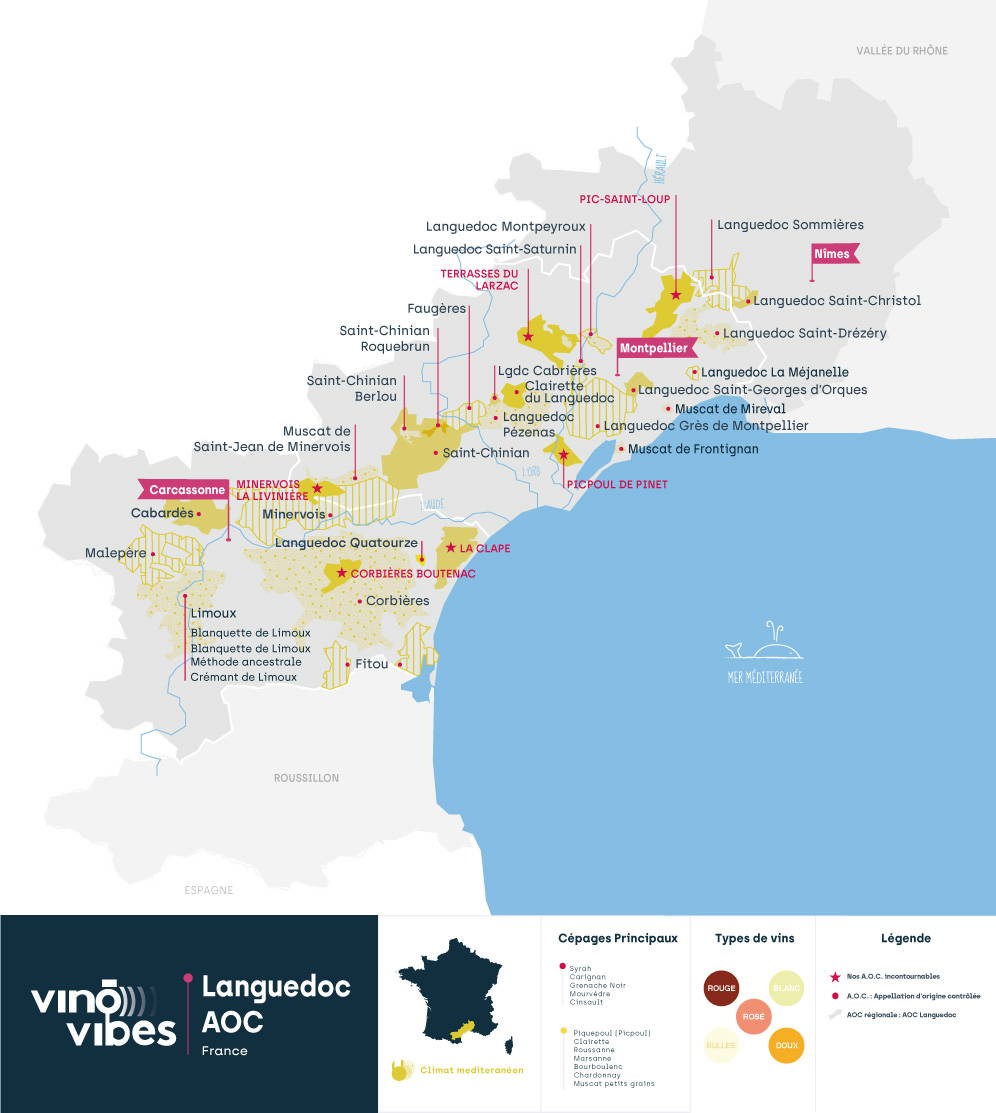 Carte région Languedoc. #picpouldepinet #languedoc #vin #région