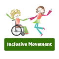drawing of two women dancing , on euses a wheelchair