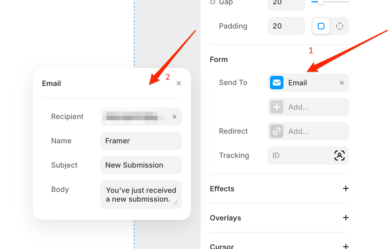 Configuring form submission to email in Framer