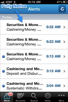 Alerts are served up in the native iPhone format.