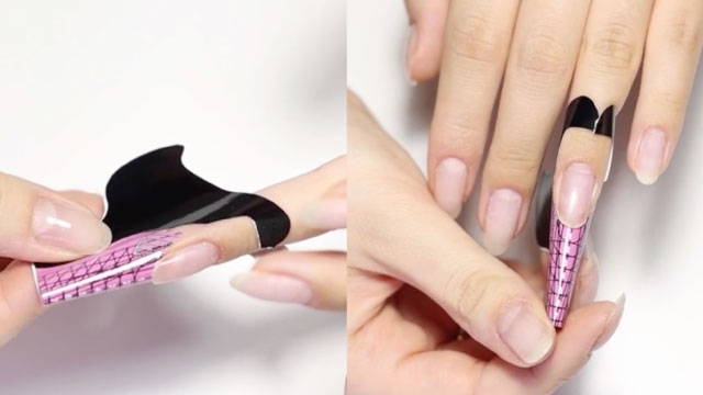 Cosmetics, Gesture, Nail care, Nail, Font, Manicure, Nail polish, Human leg, Thumb, Peach