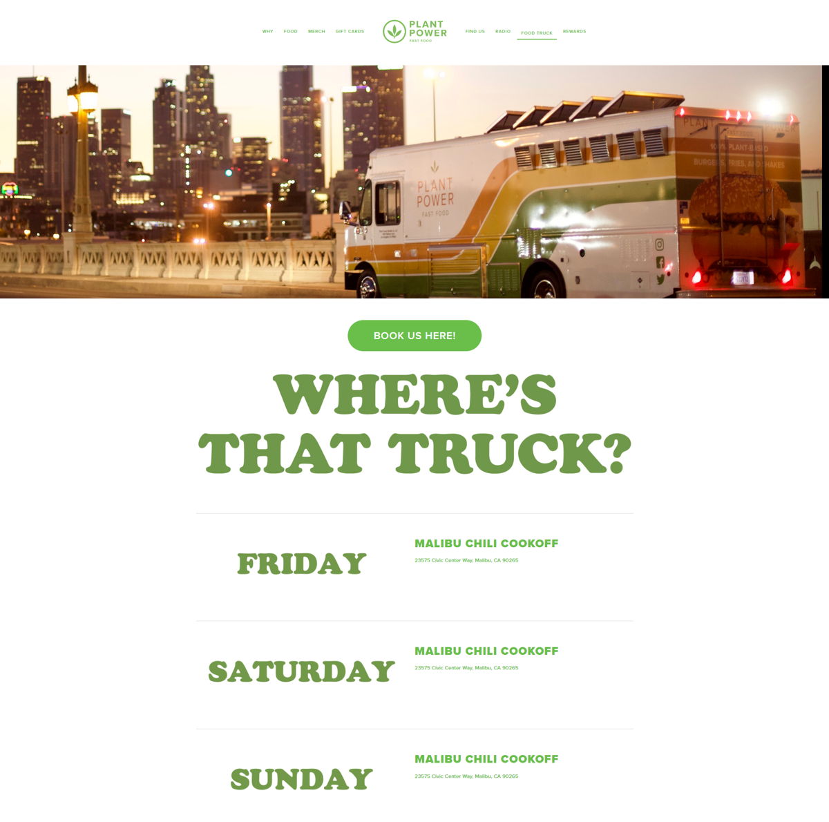 Screenshot of Plant Power Fast Food, from the food truck websites collection.