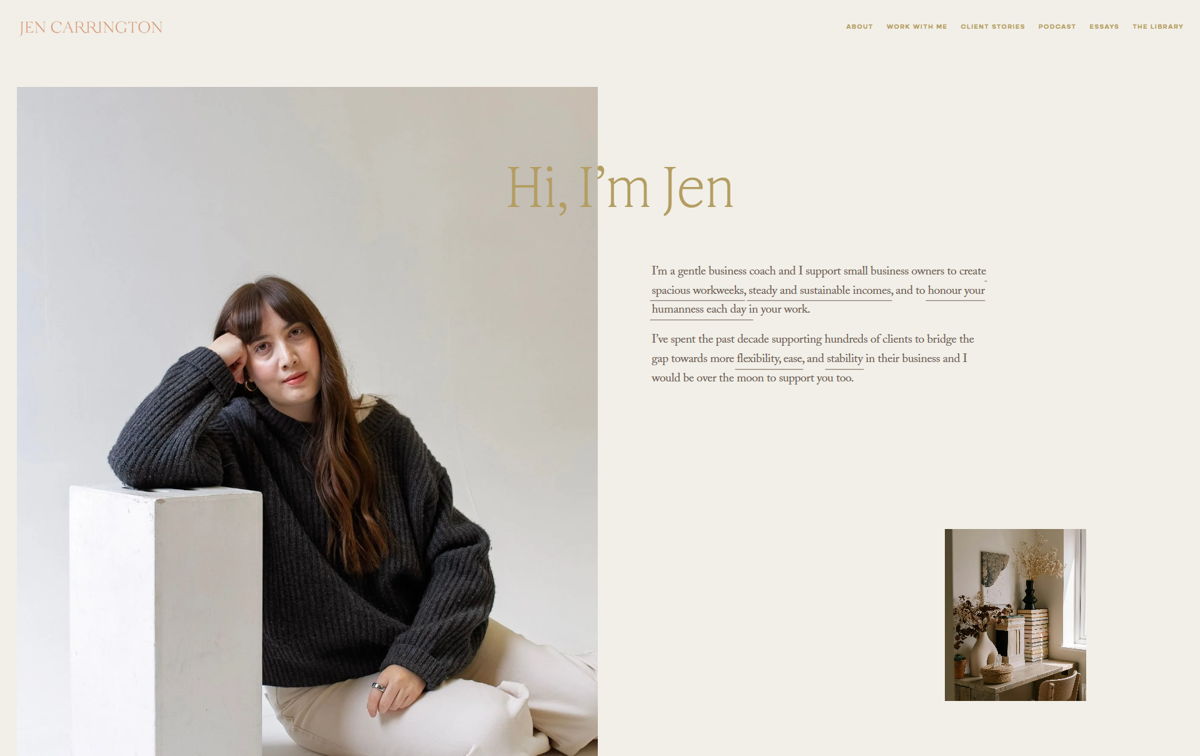 Screenshot of Jen Carrington, from the brochure websites collection.