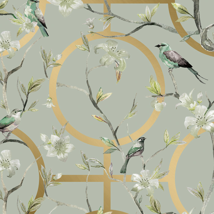 gold & green luxury floral geometric wallpaper pattern image