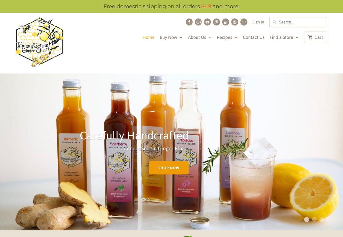 Screenshot of ImmuneSchein Ginger Elixirs, from the weebly websites collection.