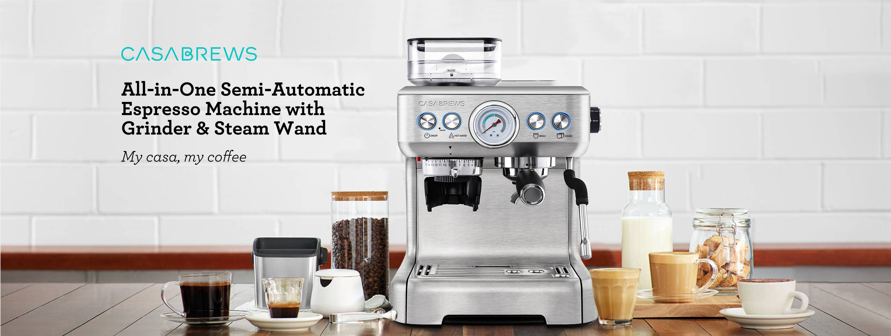 Casabrews all in one semi sutomatic espresso machine with grinder and steam wand