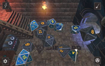 Virtual Dice Roller set in a dungeon scene, for throwing beautiful Die Hard Dice in cyber space!
