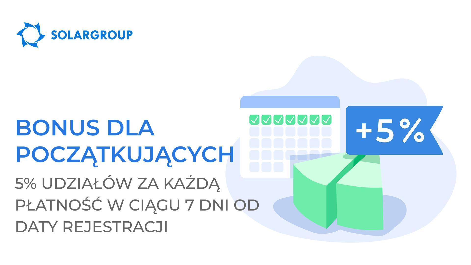 Bonus dla nowicjuszy: 5% udziałów za każdą płatność w ciągu 7 dni od rejestracji