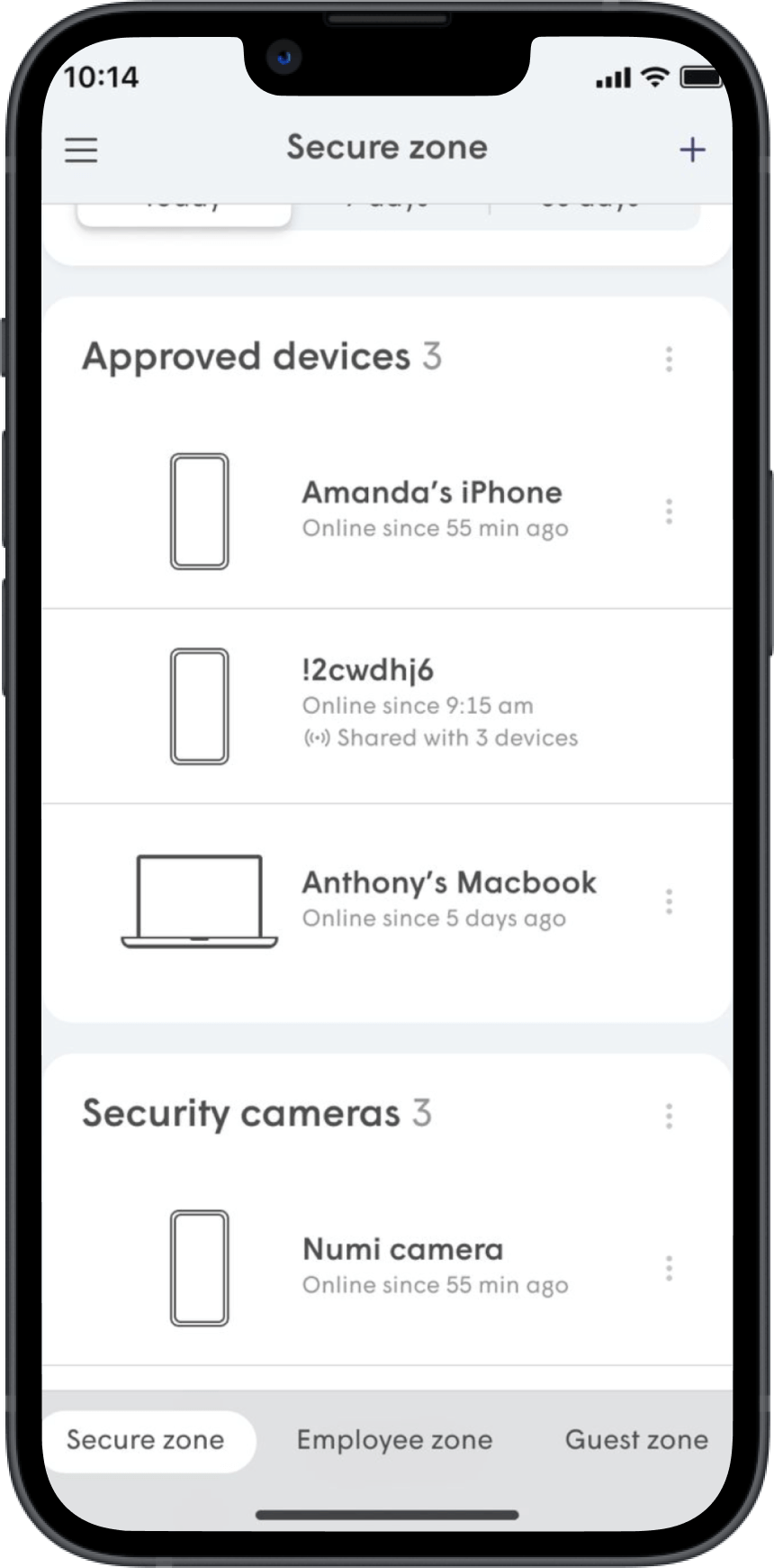 phone displaying screen of app secure zone features