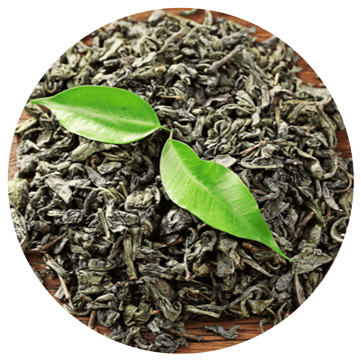Image of dried green tea leaves with fresh green tea leaves on top, highlighting antioxidant benefits for energy boosts, related to a multivitamin for women.