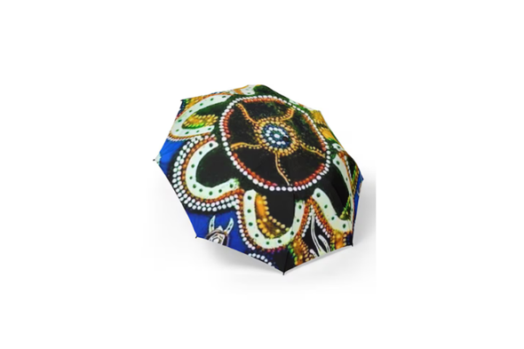 Artistic Foldable Umbrella - Vibrant Polyester, One-Handed Open