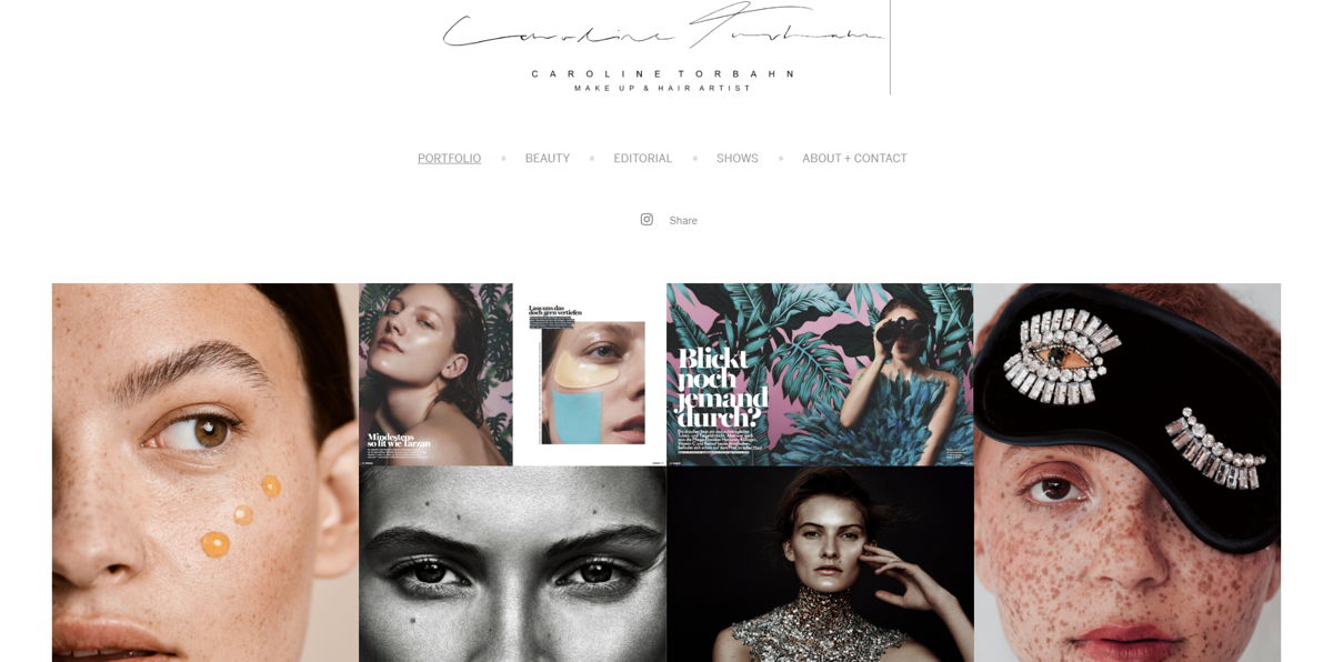 Screenshot of Caroline Torbahn, from the makeup artist websites collection.