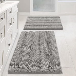 H.VERSAILTEX Bathroom Rugs Sets 2 Piece Bath Mat, Non Slip Thick Shaggy Chenille Bathroom Rugs Soft Bath Mats for Bathroom Extra Absorbent Floor Mats for Living Room (20" x 32"/17" x 24", Dove Grey)