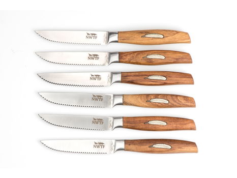 Rosewood Handle Steak Knife Set with Box & NWTF Etched Logo