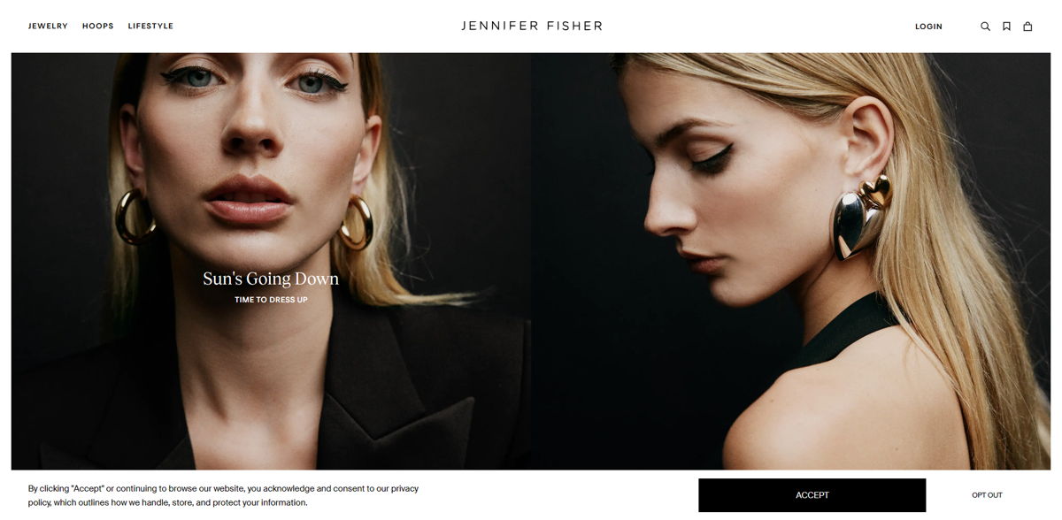 Screenshot of Jennifer Fisher , from the shopify jewelry stores collection.