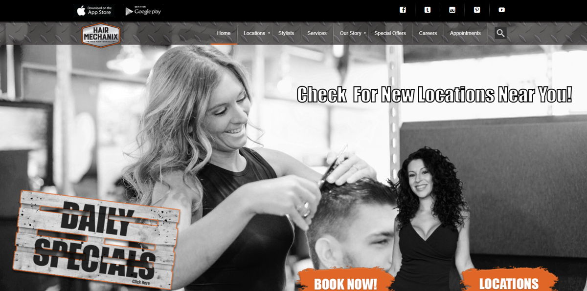 Screenshot of Hair Mechanix, from the barber & barbershop websites collection.