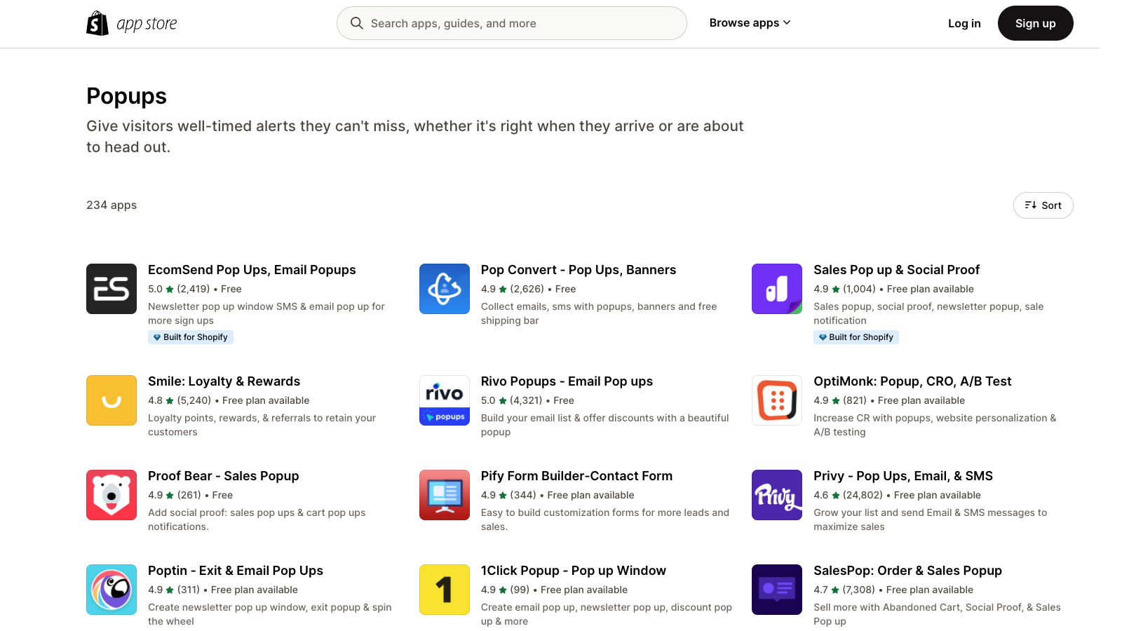 Shopify popup apps on App Store