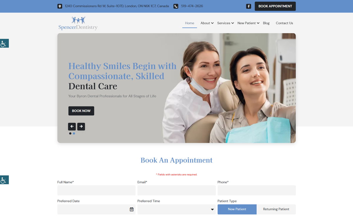 Screenshot of Spencer Dentistry, from the brochure websites collection.