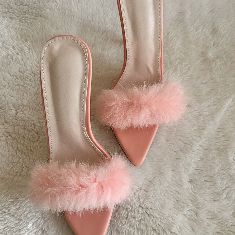 Pink fluffy heels