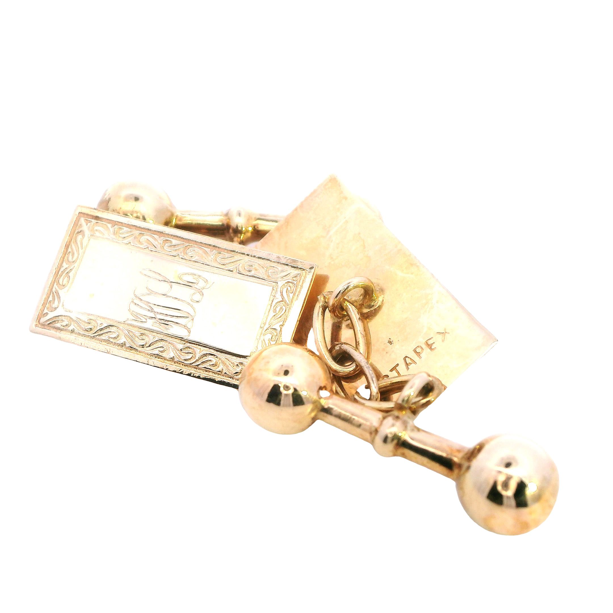 Hand Carved 9ct Yellow Gold Cufflinks - Image 2