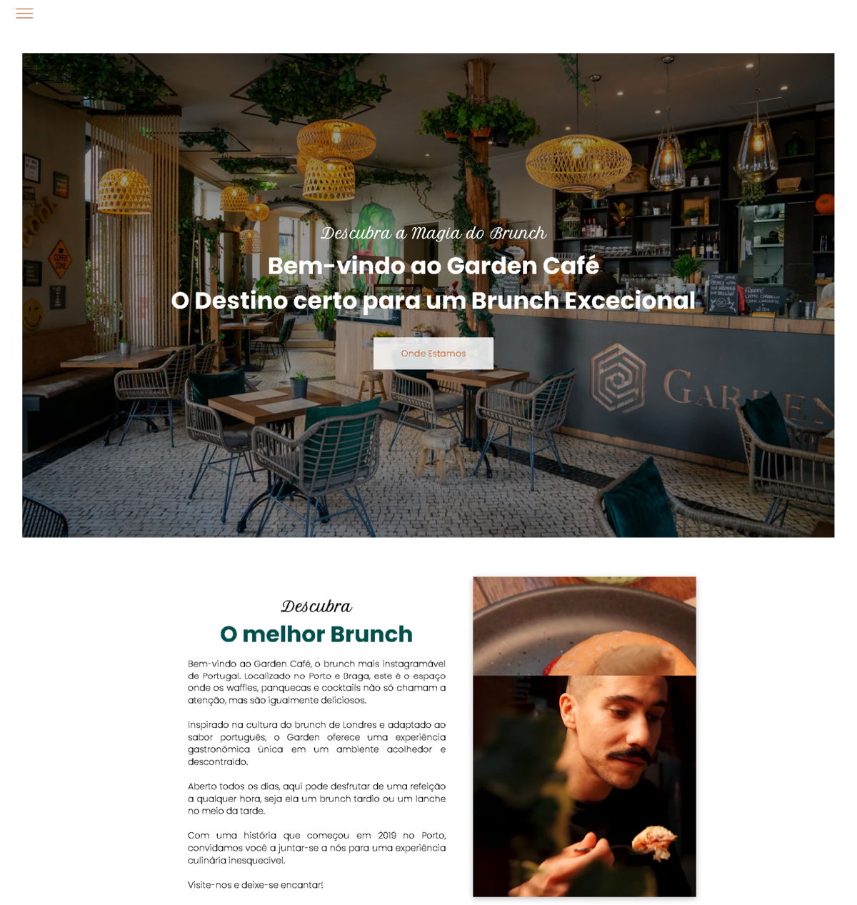 Screenshot of Garden Café, from the duda websites collection.