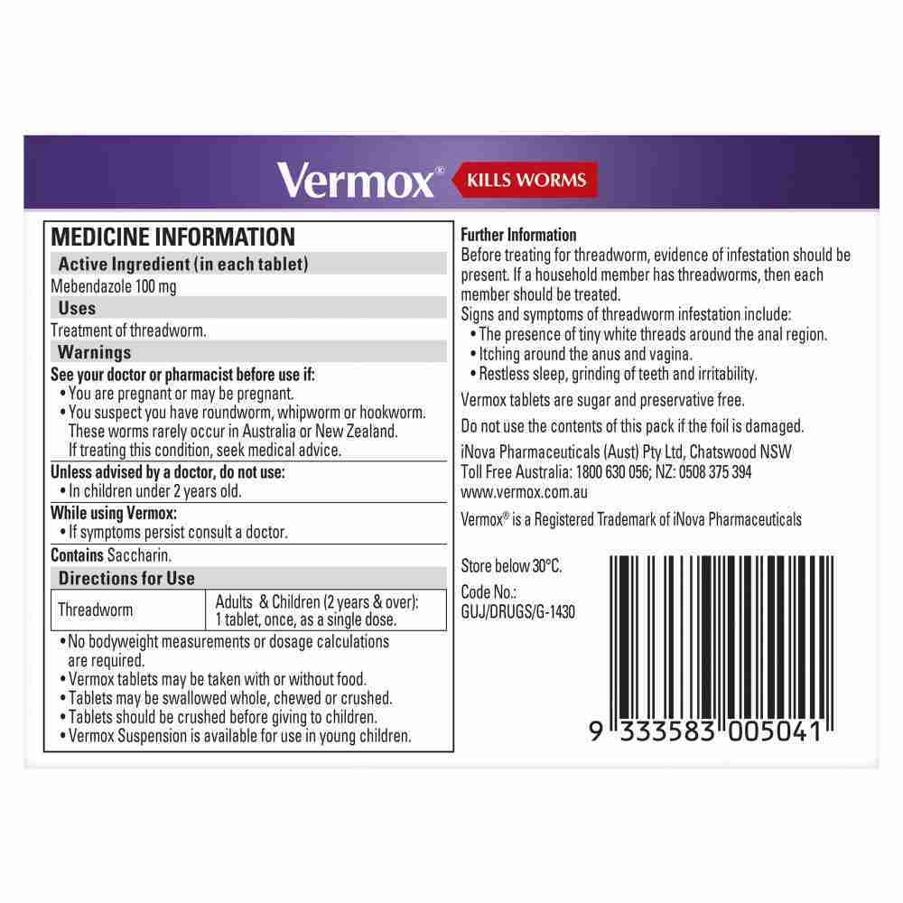 Vermox Worming Treatment Orange 2 Tablets - Image 3