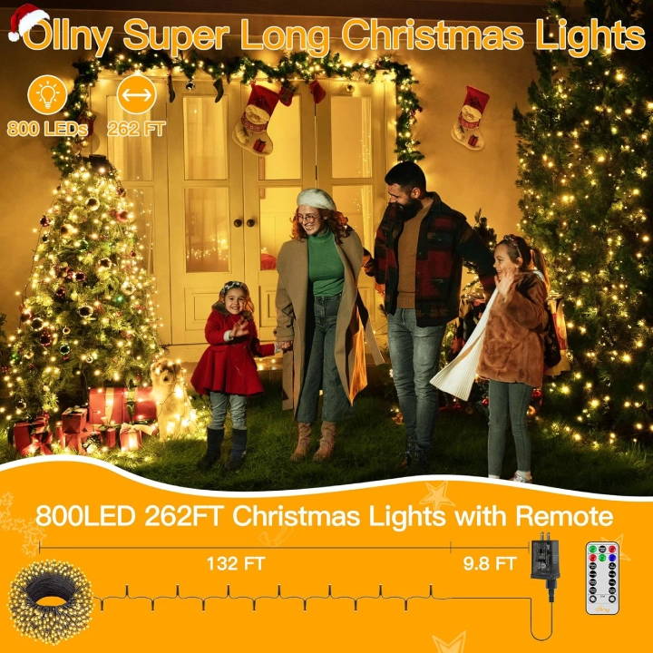 Ollny's 800 leds 262ft green cable warm white string lights