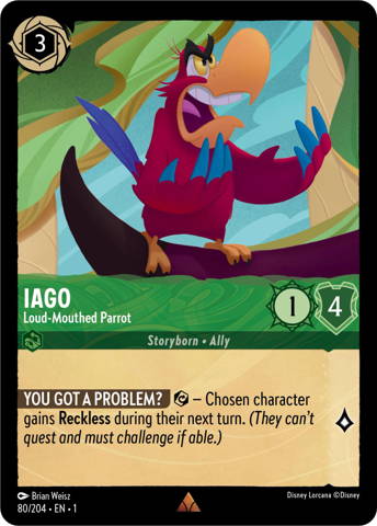 Iago card from Disney's Lorcana: The First Chapter.