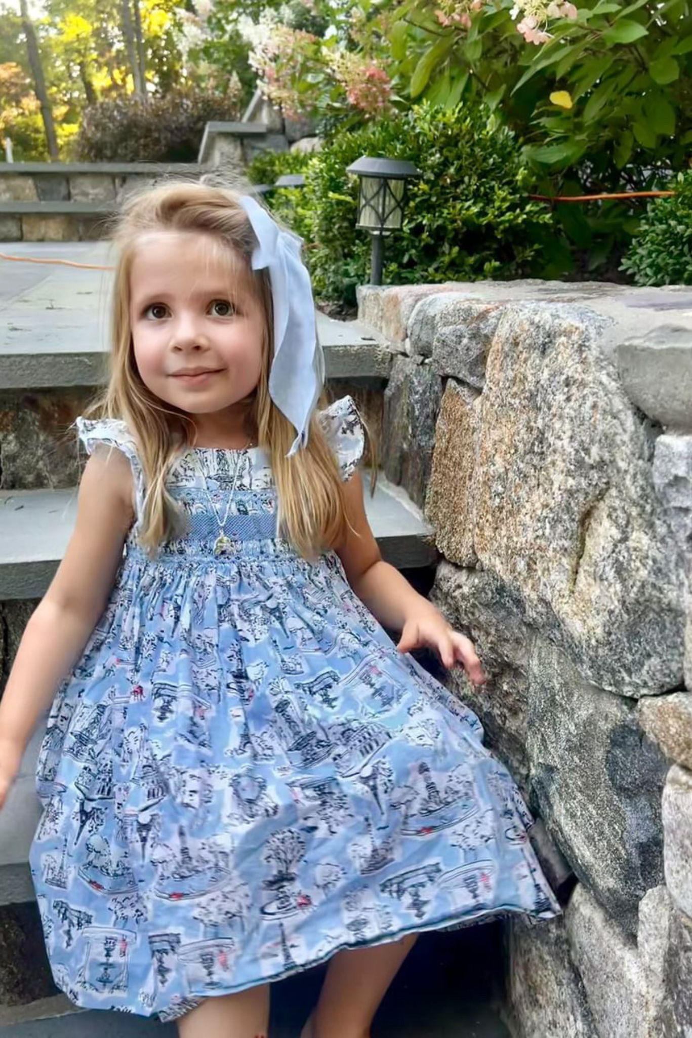 Eiffel Tower Print Smocked Dress