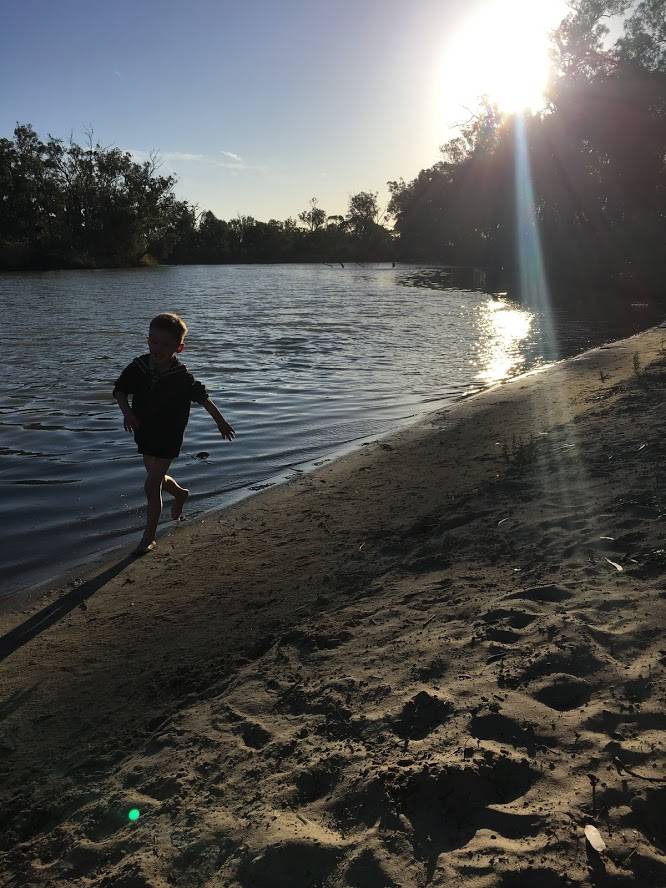 Kids love camping on the sand on the Murray River in South Australia