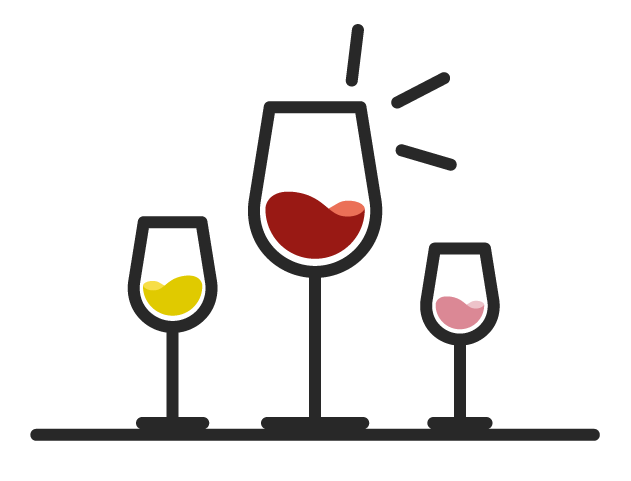 Three glasses of wine enticing a wine tasting together with friends.